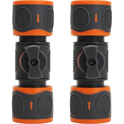 Set mit 2 Universal-Schlauchverbindern mit Hahn – Kompatibel mit 1/2" & 3/4" (12/19 mm) – Gardena-Anschluss – Sofortige Wasserabsperrung für Bewässerung und Hochdruckreinigung (1/5)