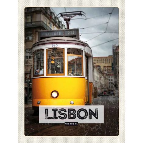 Panneau en bois 40x30 cm Lisbonne Portugal Tramway 28 Image motif Voyage motif Rue Ville (1/2)