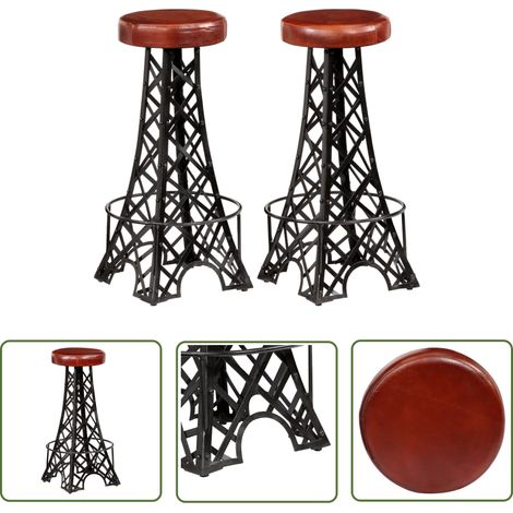 The Living Store Tabourets de bar lot de 2 cuir véritable - Tabourets De Bar - Tabourets En Cuir - Meubles Industriels - Décoration Intérieure - Chaise De Bar (1/5)