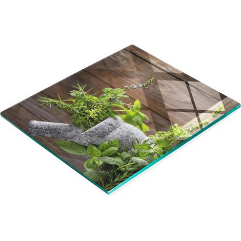 Tabla de cocina de vidrio templado con mortero de hierbas arom谩ticas de 60x52 cm (1/5)