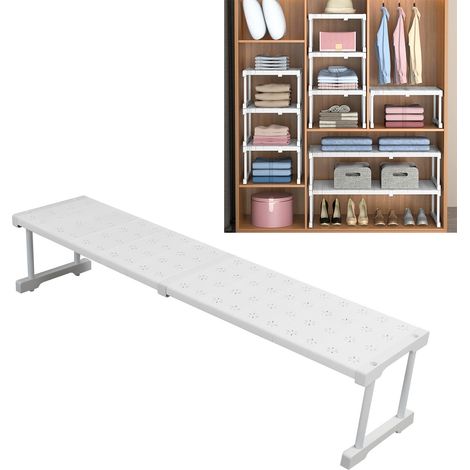 Étagère extensible de placard organisateur ajustable, [Etagère Tension], élargissement 87-108cm, résistant 55kg, installation facile, marque générique, matériau carbone/plastique, dimensions 24x22cm,  (1/5)