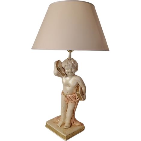 Lampada da Tavolo Lume Comodino in Ceramica angelo libro Abatjour Design stile vintage made in Italy h66 oro Beige salmone (1/5)