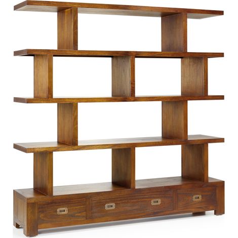 Bibliothèque en bois massif de Mindy 3 tiroirs Orka 160cm (1/4)