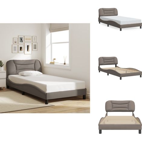 Cadre de lit sans matelas taupe 100x200 cm tissu - Lit Plateforme - Lit Double - Cadre Lit - Literie - Meuble Chambre (1/5)