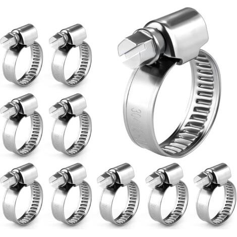 10 Colliers de serrage, Acier inoxydable 304, Réglable 12-22mm, Vis sans fin, Plomberie, Automobile (1/5)