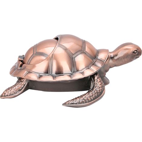 Cendrier en métal avec couvercle, ornement de bureau rétro en métal, ornement de bureau coupe-vent en forme de tortue marine (cuivré) (1/5)