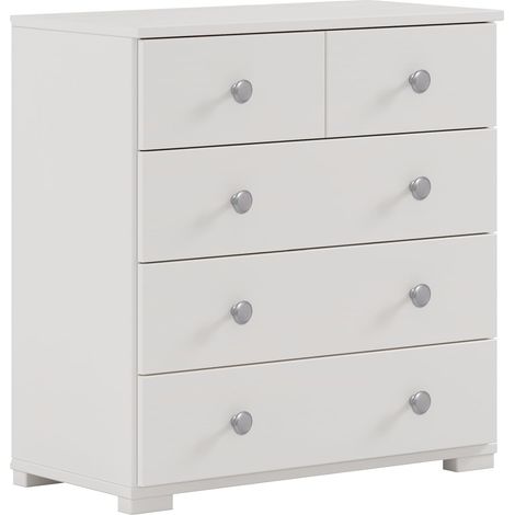 MOBLIT, Cómoda de 5 Cajones, Pino Macizo, Color Blanco Lavado, Serie Javea, Medidas: (76x73.6x36.5) cm (Alto x Ancho x Fondo). Robusta y Resistente