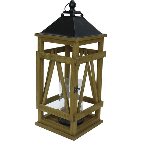 Lanterna in Legno in Metallo naturale antracite quadro cm 24x24xh61