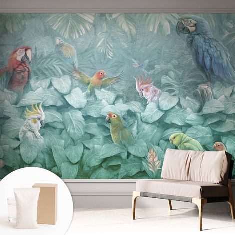 Tapete Vliestapete mit Kleber für Wohnzimmer Schlafzimmer Küche - Wanddekoration Exotische Vögel 312x219 cm (1/5)