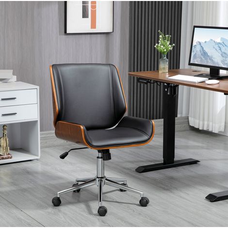 Retro-Bürostuhl mit Wippfunktion, höhenverstellbar 46-56 cm, Holz und schwarzes Kunstleder (1/5)