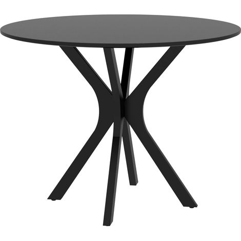 Tavolo da Pranzo Moderno Rotondo per 4 Persone in Acciaio e MDF, Ø100x75cm, Nero
