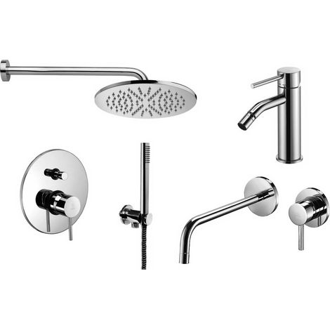 Wandmontiertes Waschbecken-Mischbatterie-Set, Bidet und chromfarbenes Duschset Paffoni Light KITLIG8CR