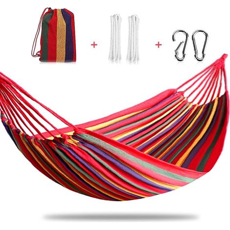 Hamac d'extérieur, hamac de camping, hamac de jardin double respirant et portable, balançoire pour extérieur et intérieur Poids maximum 300 kg pour jardin, plage, randonnée, camping, voyage (rouge)