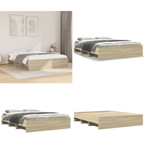 Giroletto senza Materasso Rovere Sonoma 150x200cm in Truciolato - Letto con base a doghe - Letto con vani
