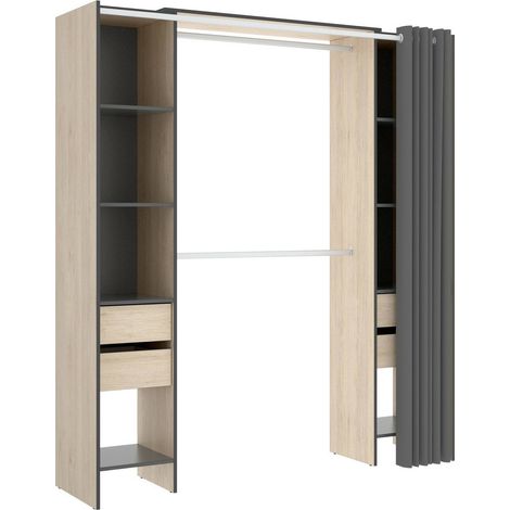 Dmora - Armoire Dmanari, Structure pour dressing, Portemanteau ouvert, 180x50h205 cm, Chêne et Anthracite