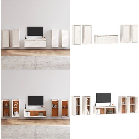 Muebles para TV 5 piezas madera maciza de pino blanco - Muebles para pared - Armario colgante