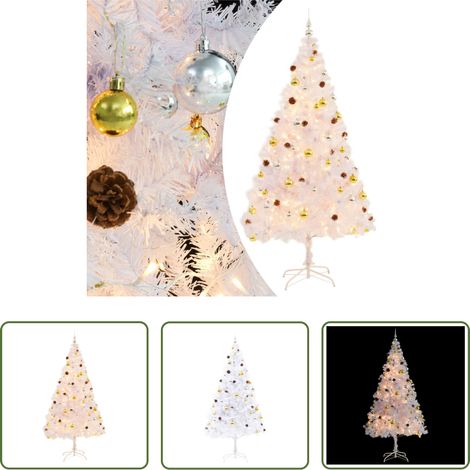 vidaXL LED-Weihnachtsbaum -  Künstlicher Weihnachtsbaum mit Beleuchtung & Kugeln Weiß 210 cm