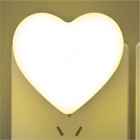 Veilleuse mignonne en forme de cœur avec capteur de luminosité, allumage automatique crépusculaire, lumière blanche chaude douce, idéale pour la chambre, la salle de bain, le couloir et la cuisine (ja (1/5)