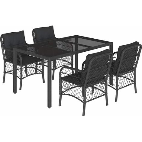 Maison Exclusive - 5-tlg. Garten-Essgruppe mit Kissen Schwarz Pol