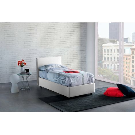 Talamo Italia Lit simple Brunella, Lit conteneur avec revêtement en tissu, 100% Made in Italy, Ouverture frontale, avec matelas Cm 80x190 inclus, Blanc, avec emballage renforcé (1/5)