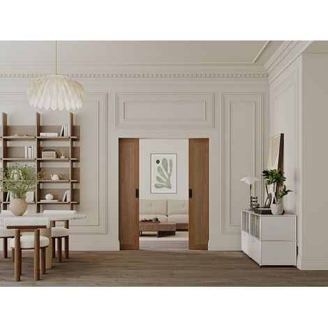 Porta scorrevole doppia con sistema a incasso 2 x H205 x L63 cm in MDF e Legno Naturale scuro - SANDORA (1/2)