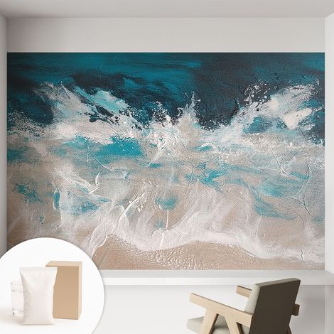 Papier peint intissé mural avec colle pour salon et chambre Décoration murale rapide - Colle incluse gratuite Vagues océaniques 152x104 cm (1/5)