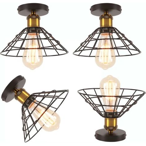 4pcs Plafonnier Industriel E27 Lustre Rétro Abat-jour en Métal Designe Chapeau Luminaire Vinatge Ajustable pour Salon Chambre (1/5)