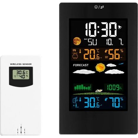 Station Météo avec Capteur Extérieur, Thermomètre Hygromètre Numérique Intérieur et Extérieur, Station Météo sans fil avec Température, Humidité, Prévisions Météorologiques, Réveil et Barométrique (1/5)