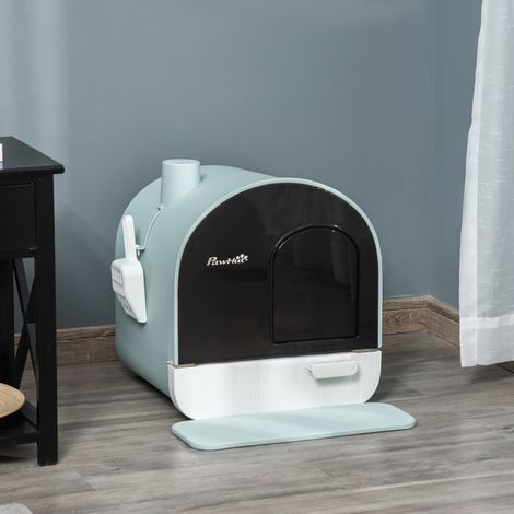 Arenero cubierto 43x44x47 cm de plástico verde con alfombrilla, para gato de 5 kg – MEUBLIV (1/5)