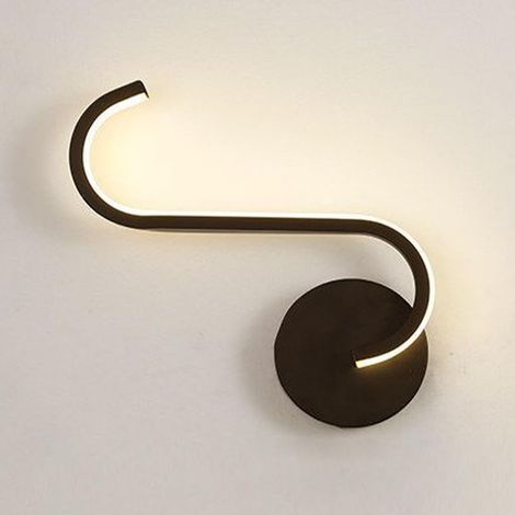 Applique murale linéaire en forme de S, applique murale à bande métallique avec abat-jour en acrylique blanc, applique murale noire ultra fine, appliques murales LED modernes - 8 W - 3000 K (1/5)