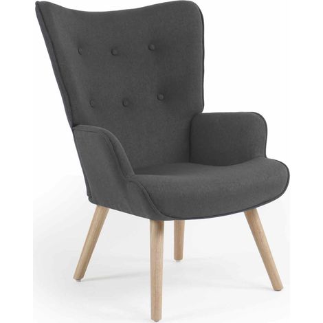 Idmarket – Fauteuil scandinave IVAR – Tissu 100% polyester gris anthracite – Dimensions assise L.45 x l.50 cm – Design capitonné élégant
