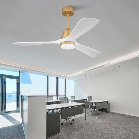 Deckenventilator 132.1x132.1x35 cm weiß-gold aus Metall und Massivholz mit Licht, Fernbedienung und leisem DC-Motor (1/5)
