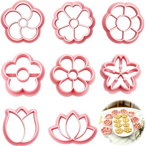 Lot de 8 - Emporte-pièce Fleur - Accessoire Pâtisserie - Découpe Fondant et Biscuit - Loisirs DIY et Argile - Rose - 3,6x4,7cm (1/5)