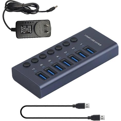 Hub USB 3.0, répartiteur USB 7 ports, expandeur USB 7 ports, adaptateur secteur 12 V, 5 Gbit/s, USB 3.0-AU- (1/4)