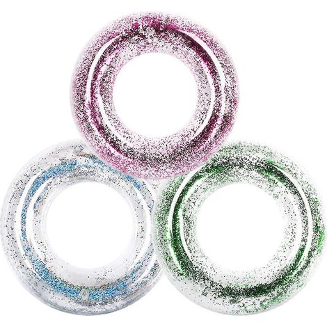 Lot de 3 bouées gonflables à paillettes pour enfants, idéales pour s'amuser en été à la piscine ou à la plage. Style 2. (1/5)