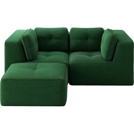 Sofá esquinero modular en L de pana verde con reposapiés móvil (1/5)