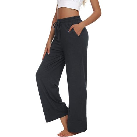 Pantalon Large Gris Foncé - Taille Élastique Avec Cordon - Pour Yoga Fitness Et Jogging - Style Décontracté - Taille M (1/5)