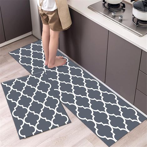 BEBUSINGOTO Tapete de cocina [2 piezas] Antifatiga, cómodo y acolchado, impermeable y antideslizante, ideal para cocina, hogar, oficina y lavandería, 40,6 x 60,9 cm + 40,6 x 122,9 cm (1/3)