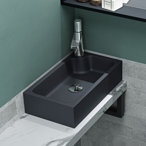 Mai & Mai Petit Lavabo à Poser Gris Noir Mat 46cm Vasque Évier Lave Mains pour WC sans Trop-Plein Col101 (1/5)