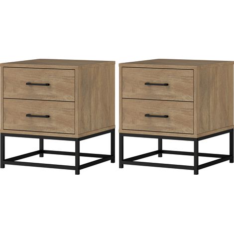 Set aus 2 Nachttischen im Industriestil mit je 2 Schubladen aus Holz und Stahl, Holzfarbe