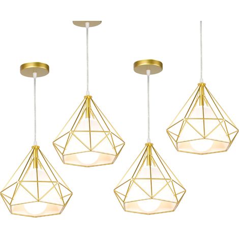 Lampada a Sospensione, Plafoniera Vintage con Gabbia di Ø25cm Diamante, Illuminazione E27 per Soggiorno Sala da Pranzo Taverna Tutto Oro 4PCS (1/5)