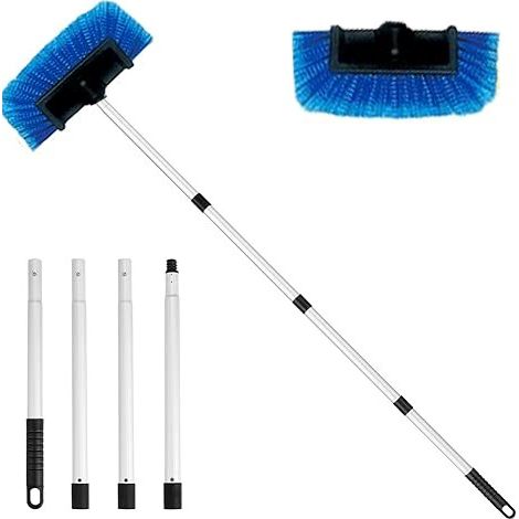 URAQT Brosse Lavage Voiture Télescopique, 153cm Nettoyage à Manche Long Vadrouille, 3en1 Microfibre Balai Pinceau, Vadrouille et Un Chiffon en Microfibre, pour Véhicule Voiture Camion (1/5)
