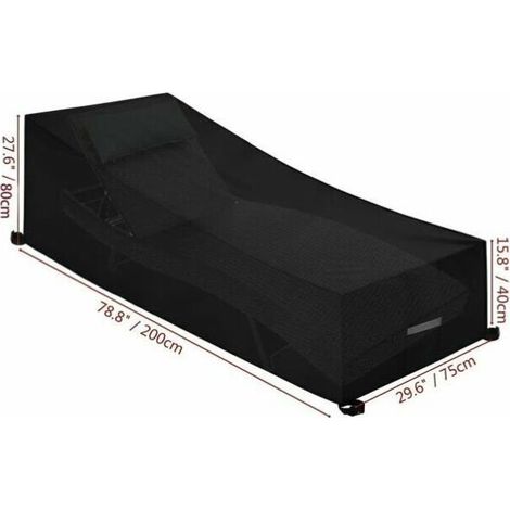 Housse de chaise longue jardin imperméable coupe-vent robuste 210D tissu Oxford housse de chaise longue chaise longue (210x75x80/40cm) - noir (1/4)