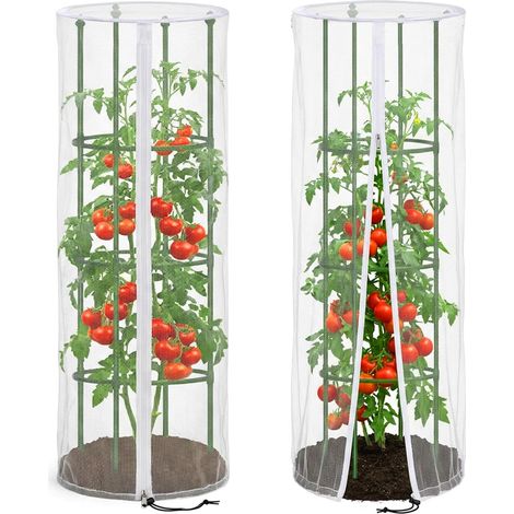 2 Pieces Filet Rond pour tomates, Filet de Protection Anti-Insectes pour Tuteurs à tomates, Filet de Jardin avec Fermeture éclair, Convient aux Plantes grimpantes Verticales et aux légumes (1/5)