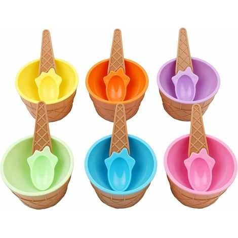 Set of 6 Plastic Ice Cream Yogurt Cups with Spoons