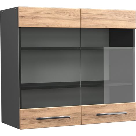 Meuble de cuisine haut vitré Fame-Line, Chêne de force doré, 80 cm, Vicco