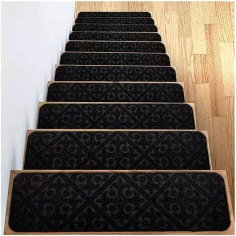 Lot de 5 marches d'escalier en caoutchouc antidérapantes noires pour l'intérieur et l'extérieur (1/5)