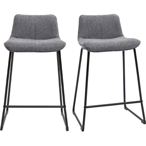 Barhocker grauer Stoff mit Samteffekt und Metall H65 cm (2er-Set) BOOST