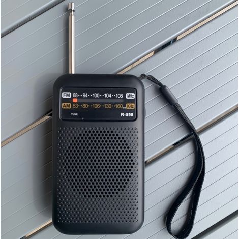 Mini-tragbares AM/FM-Dualbandradio mit Lautsprecher und Kopfhöreranschluss, batteriebetrieben (2 AA-Batterien), geeignet für den Innen-, Außen- und Notfalleinsatz.