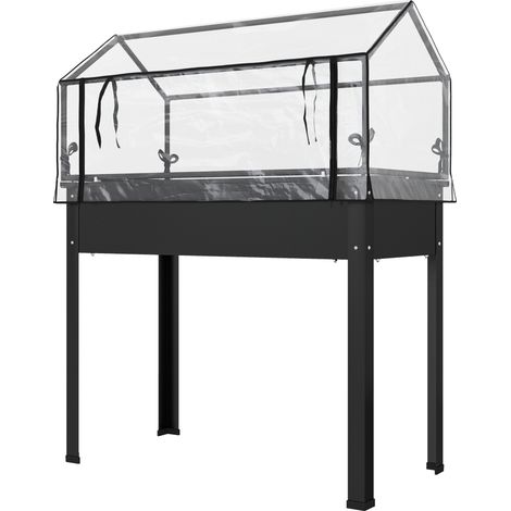 Hochbeet mit Gewächshaus, Pflanzkasten mit Abflusslöchern, 100 x 48 x 124 cm, schwarz